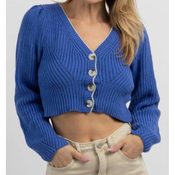 NEW PAPERMOON cropped button cardigan in royal blue - Picture 1 of 7